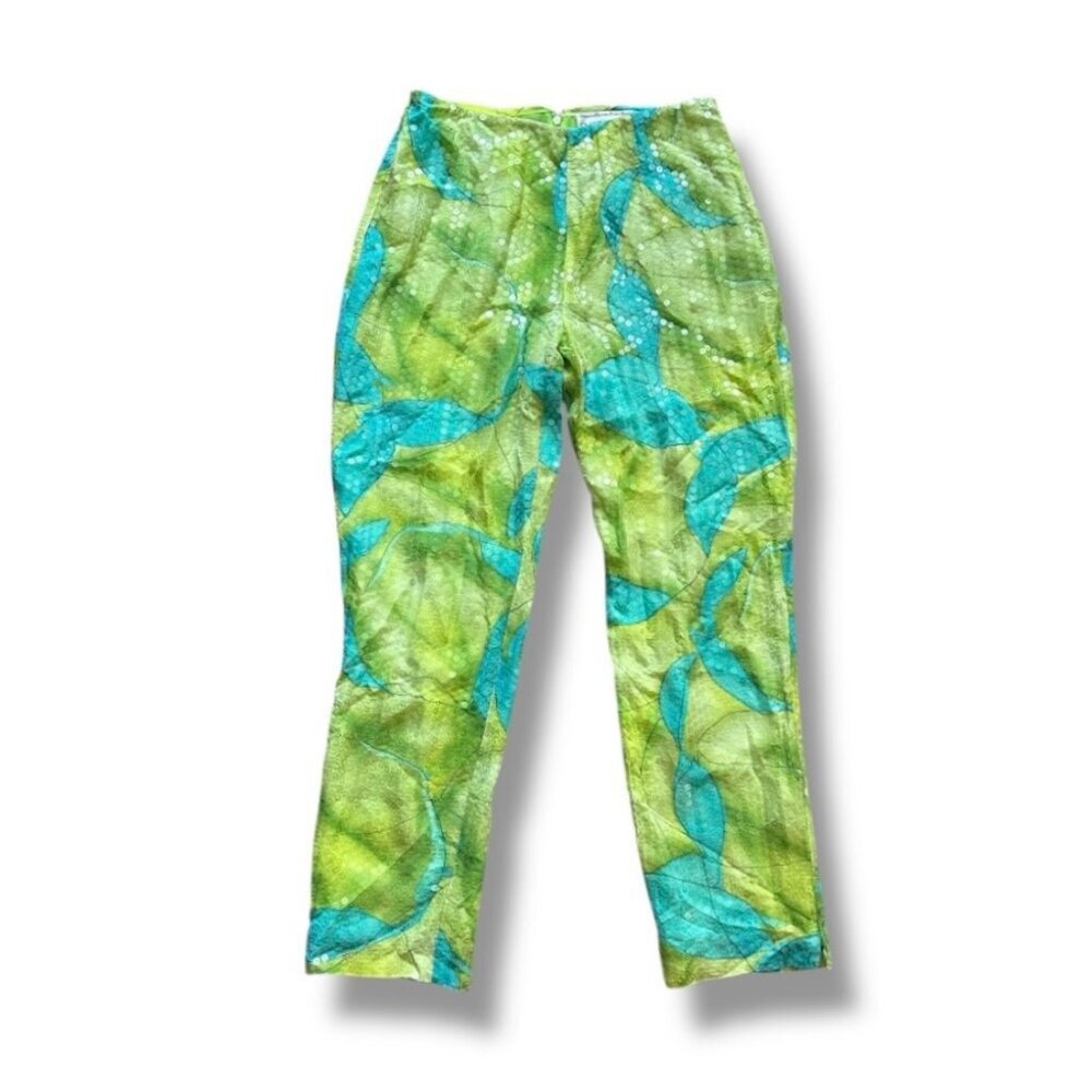 Vintage 80s Chetta B Green Blue Sequin Pants Women's Size 8 Party Tropical RARE